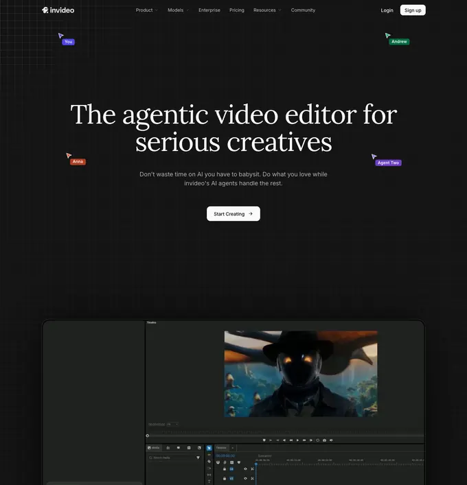 The invideo AI home page as it appeared on 16 September 2026.